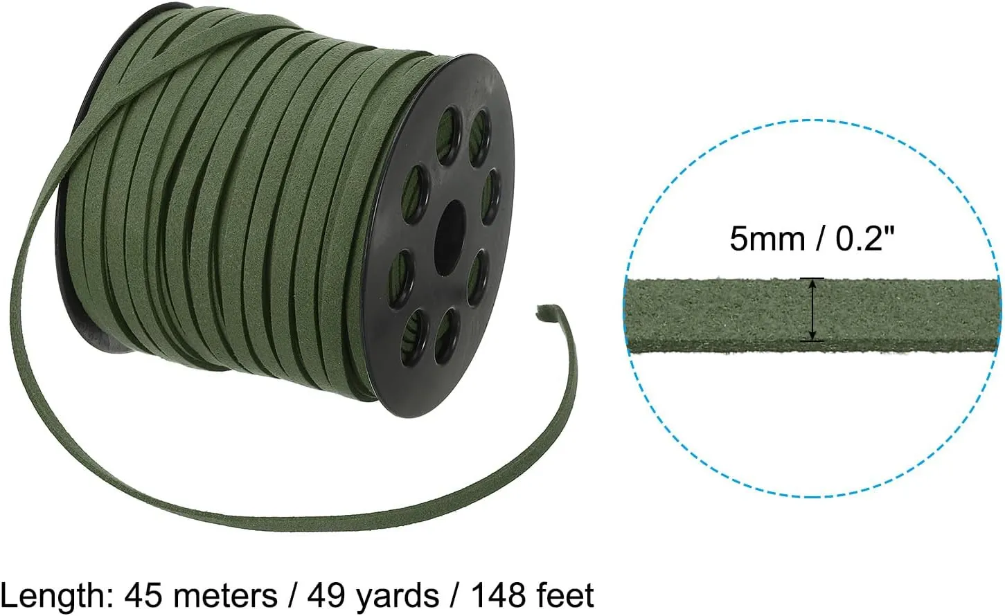 PATIKIL Suede Leather Cord 5 mm 50 Yard, Faux Suede Cord Flat Leather String with Roll Spool for Necklace Bracelet Beading Jewelry Making, Army Green