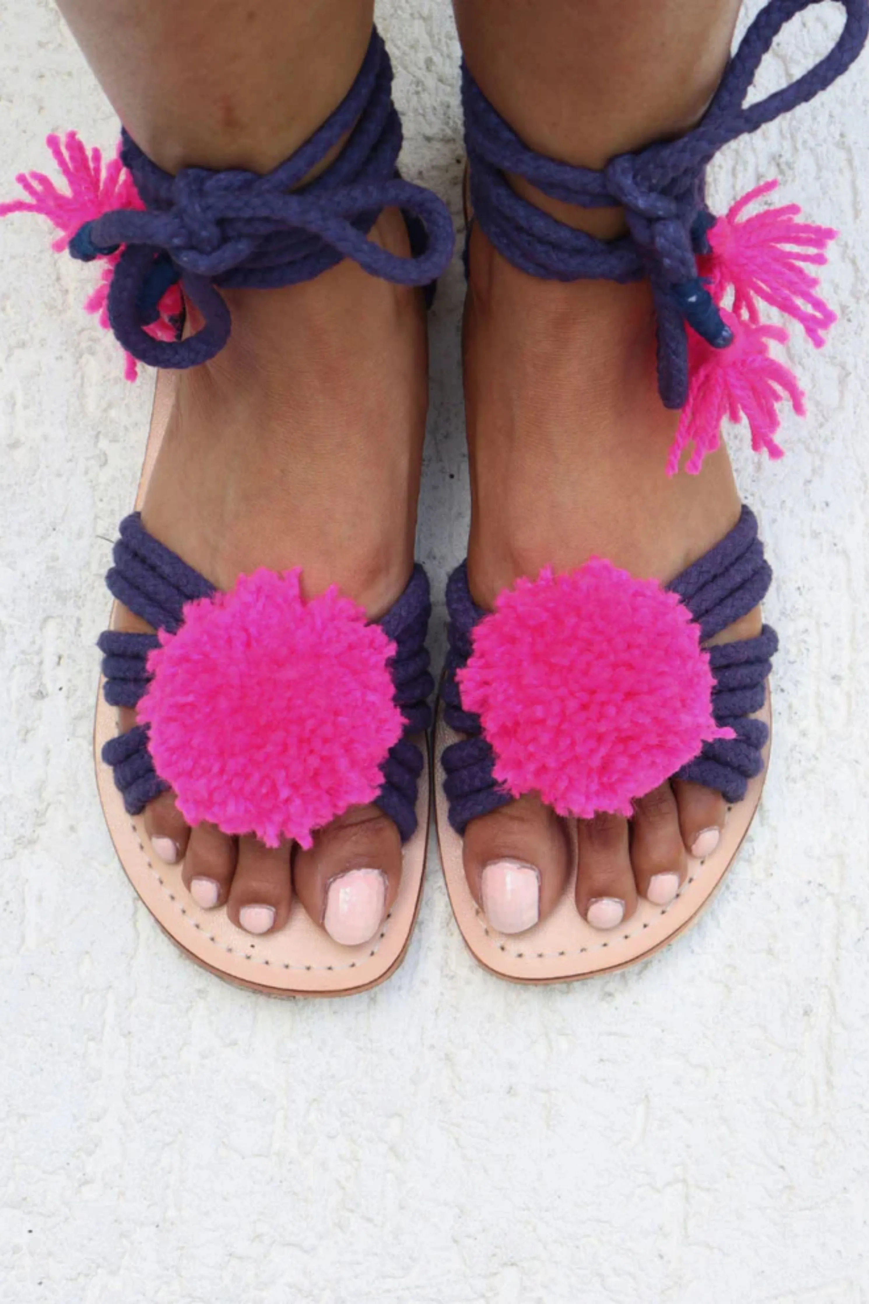 Paula Navy & Pink Tie Up Sandals