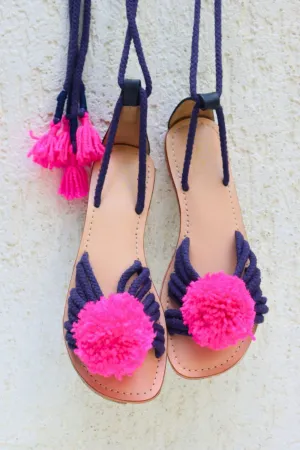 Paula Navy & Pink Tie Up Sandals