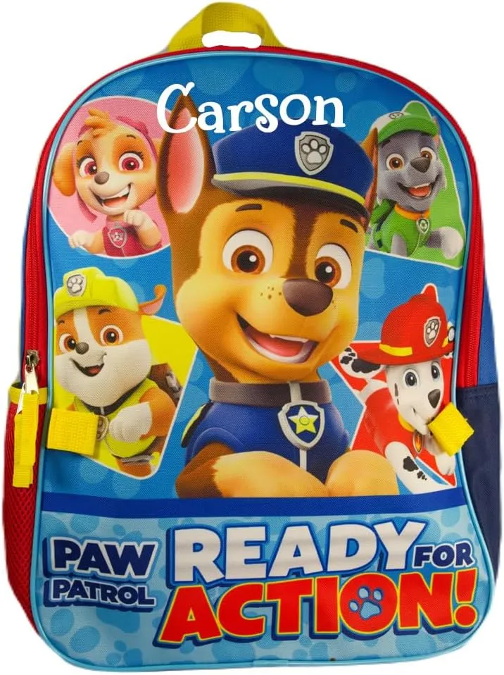 Paw Patrol Backpack for Kids, Book Bag Lunch Box Set, Officially Licensed, Back to School Bags, Personalized Custom Name (Blue Red Action)