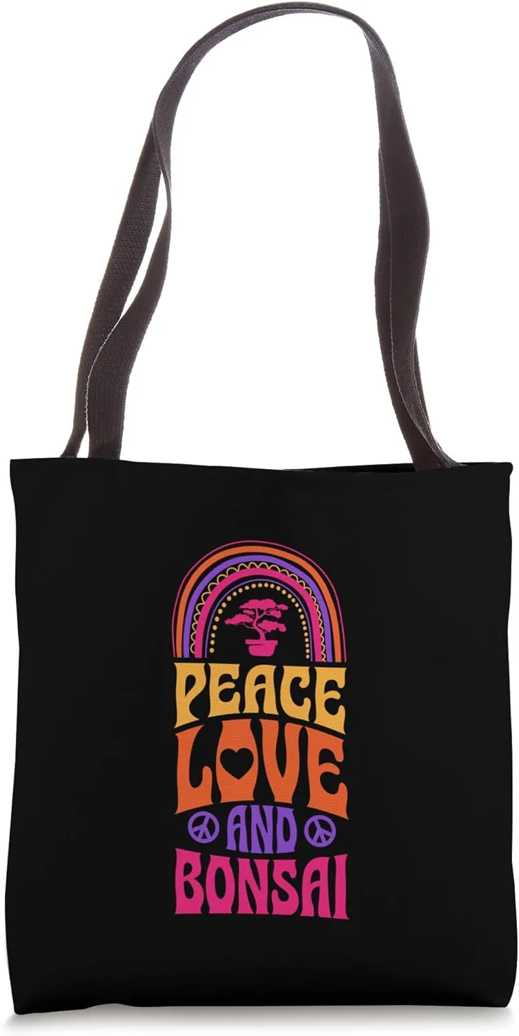 Peace Love And Bonsai Bohemian Rainbow Tote Bag