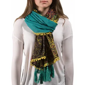 Peacock Cotton Scarf 20" x 71" Multicolor Floral Scarf