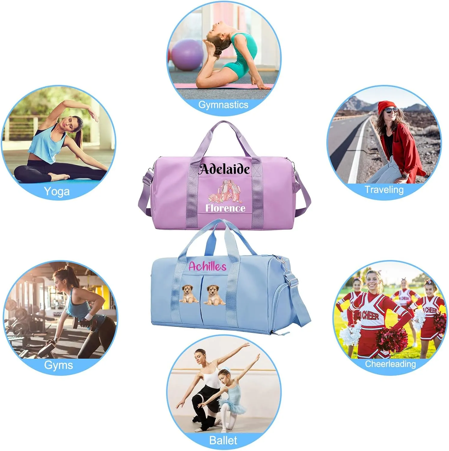 Personalized Duffle Bag Custom Dance Bag with Name Text Travel Bags Customized Printed Photo Picture Gym Bag for Cheerleading Dance Gymnastics Ballet Team, Pink