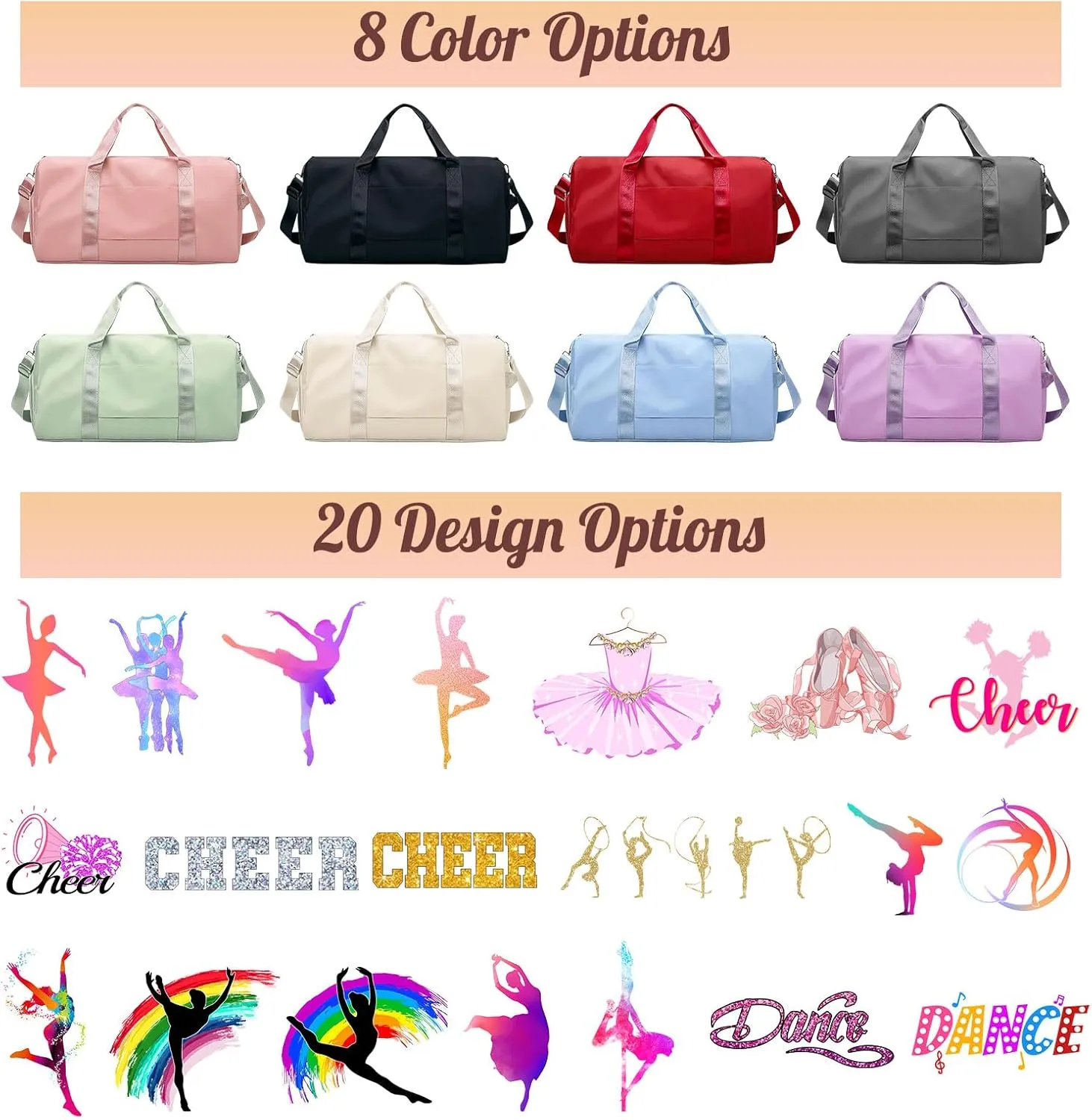 Personalized Duffle Bag Custom Dance Bag with Name Text Travel Bags Customized Printed Photo Picture Gym Bag for Cheerleading Dance Gymnastics Ballet Team, Pink