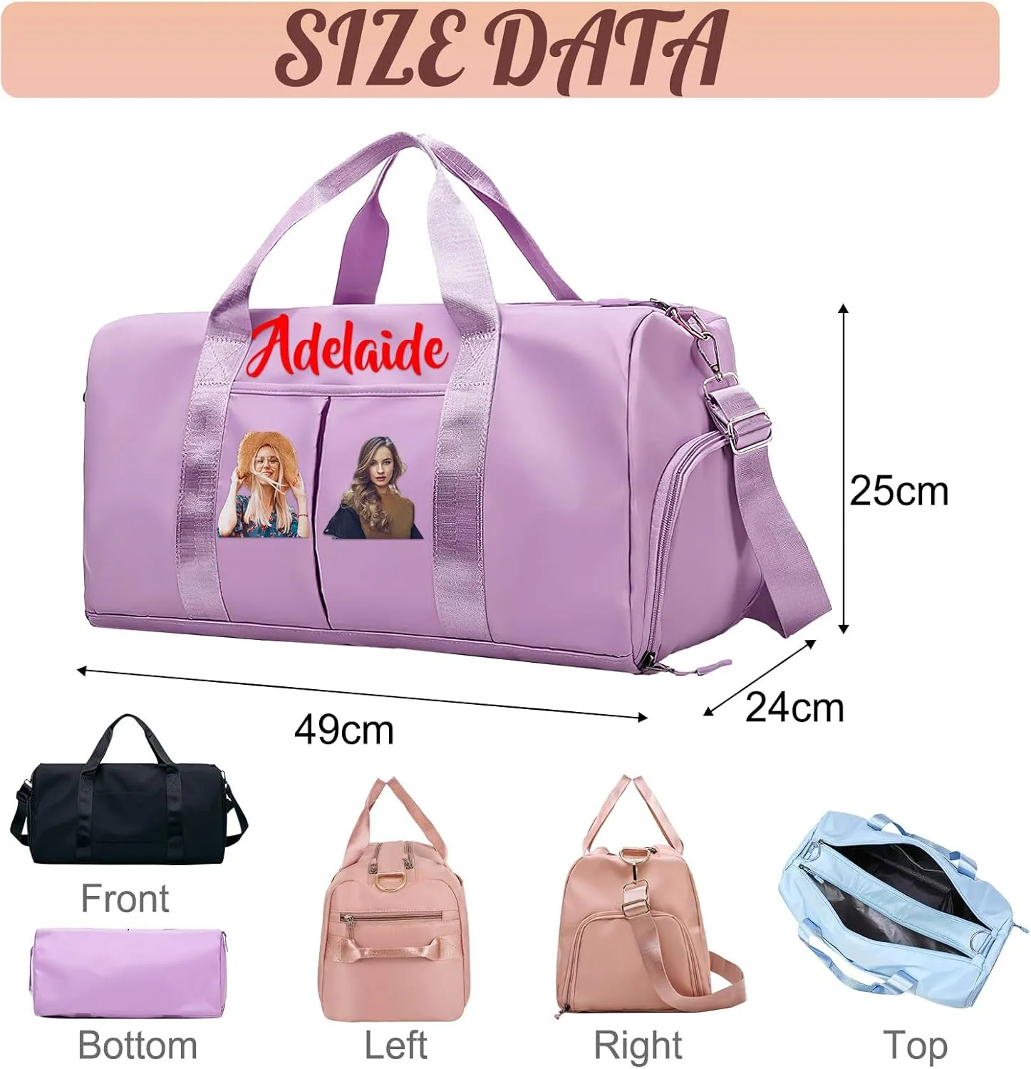 Personalized Duffle Bag Custom Dance Bag with Name Text Travel Bags Customized Printed Photo Picture Gym Bag for Cheerleading Dance Gymnastics Ballet Team, Pink