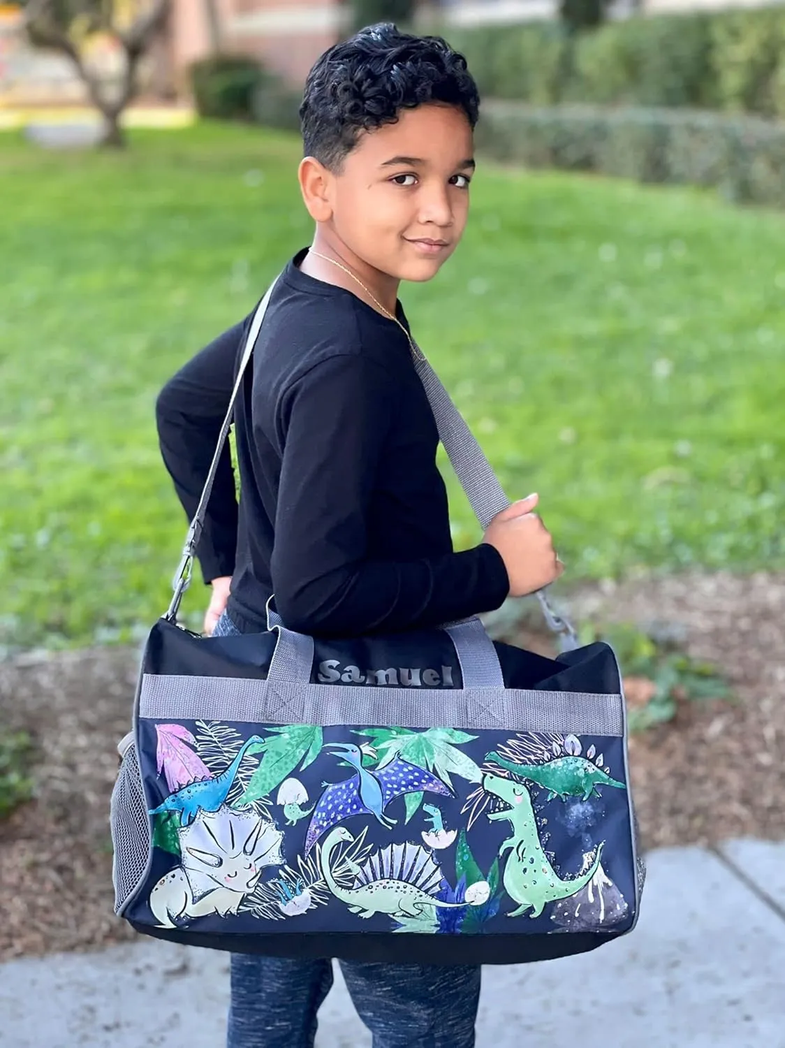 Personalized Kids 18 Inch Duffel Bag for Sports, Travel and Sleepover - Dino