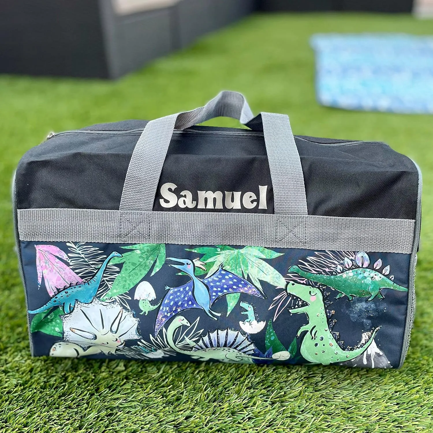 Personalized Kids 18 Inch Duffel Bag for Sports, Travel and Sleepover - Dino