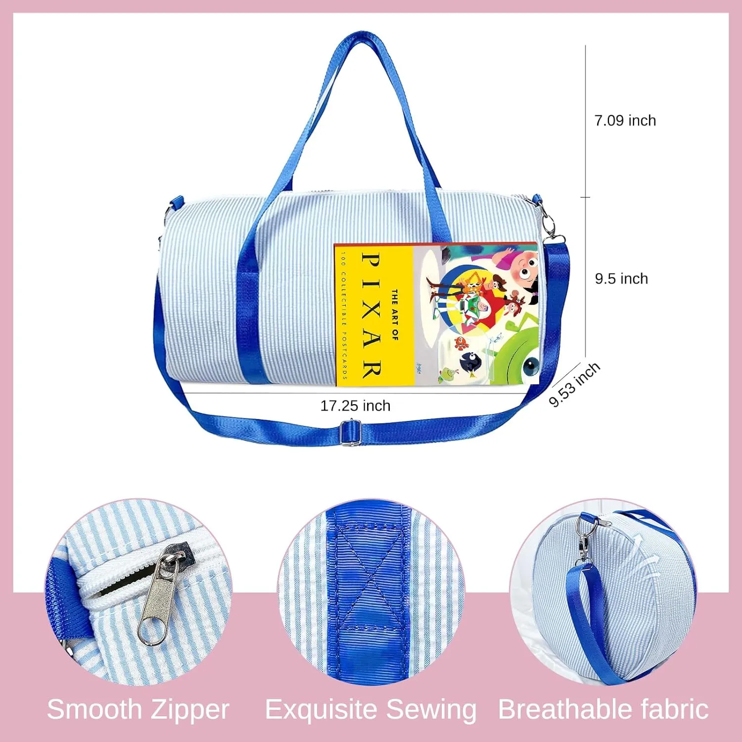 Personalized Kids Travel Duffle & Cosmetic Bag, Custom Seersucker Makeup Bag and Dance Bags Set for Dance Weekender Sleepover Girls