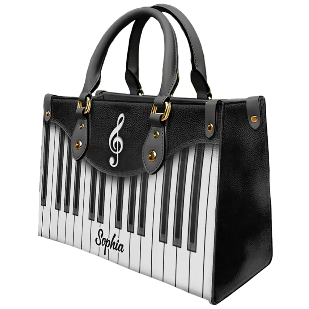 Personalized Piano Keys Leather Handbag For Women, Aesthetic Music Notes Crossbody Bag Purse Chic Satchel Shoulder Bag with Strap for Travel Work, Piano Gift for Pianist Music Lover Mom Friend (Piano)