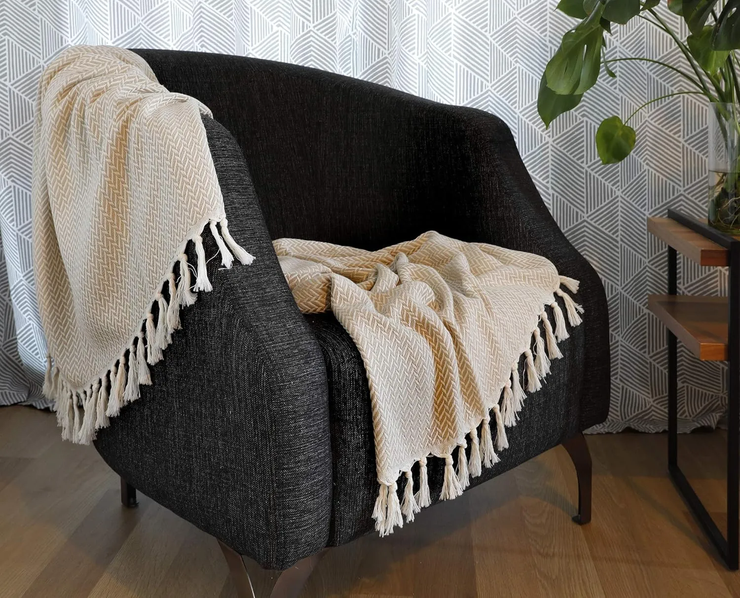 Peshtemania Premium Cotton Boho Throw Blanket Fall Throw Blanket |50”x60”| Beige Cream for Bed Sofa Couch Outdoor Farmhouse Turkish Throws and Blankets for Bedroom Picnic Blankets Yoga Blanket
