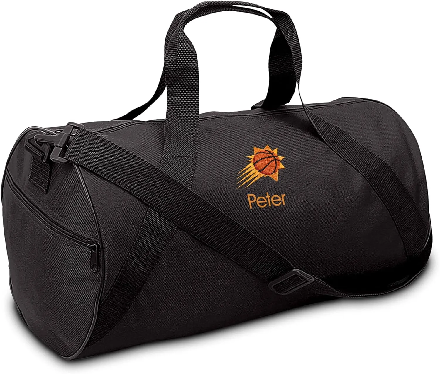 Phoenix Suns Personalized Duffel Bags for Kids - Official NBA Logo Embroidery, Removable Shoulder Strap, Polyester, 19” x 14” (Black)