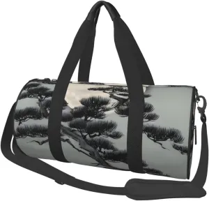 Pine Tree Under The Moon* Round Large Capacity Foldable Duffel Bag For Women Men, Gym Tote, Sports Duffel.