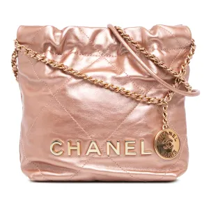 Pink Chanel Mini Metallic Quilted Calfskin 22 Satchel