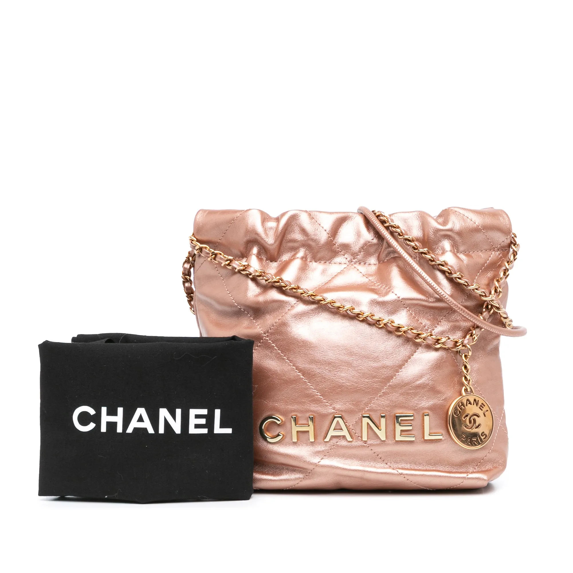 Pink Chanel Mini Metallic Quilted Calfskin 22 Satchel