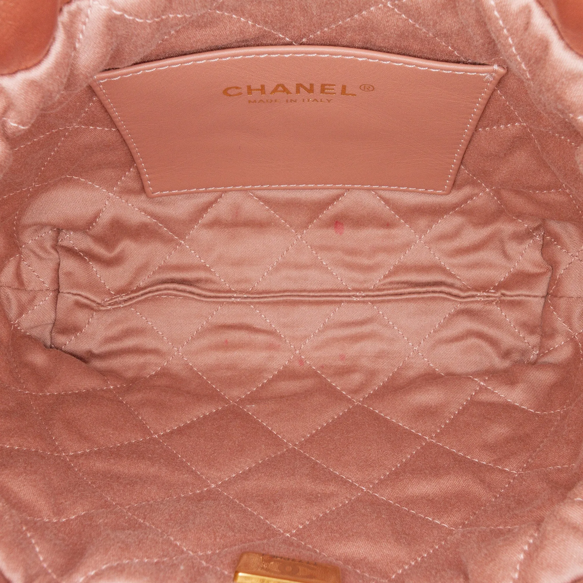 Pink Chanel Mini Metallic Quilted Calfskin 22 Satchel