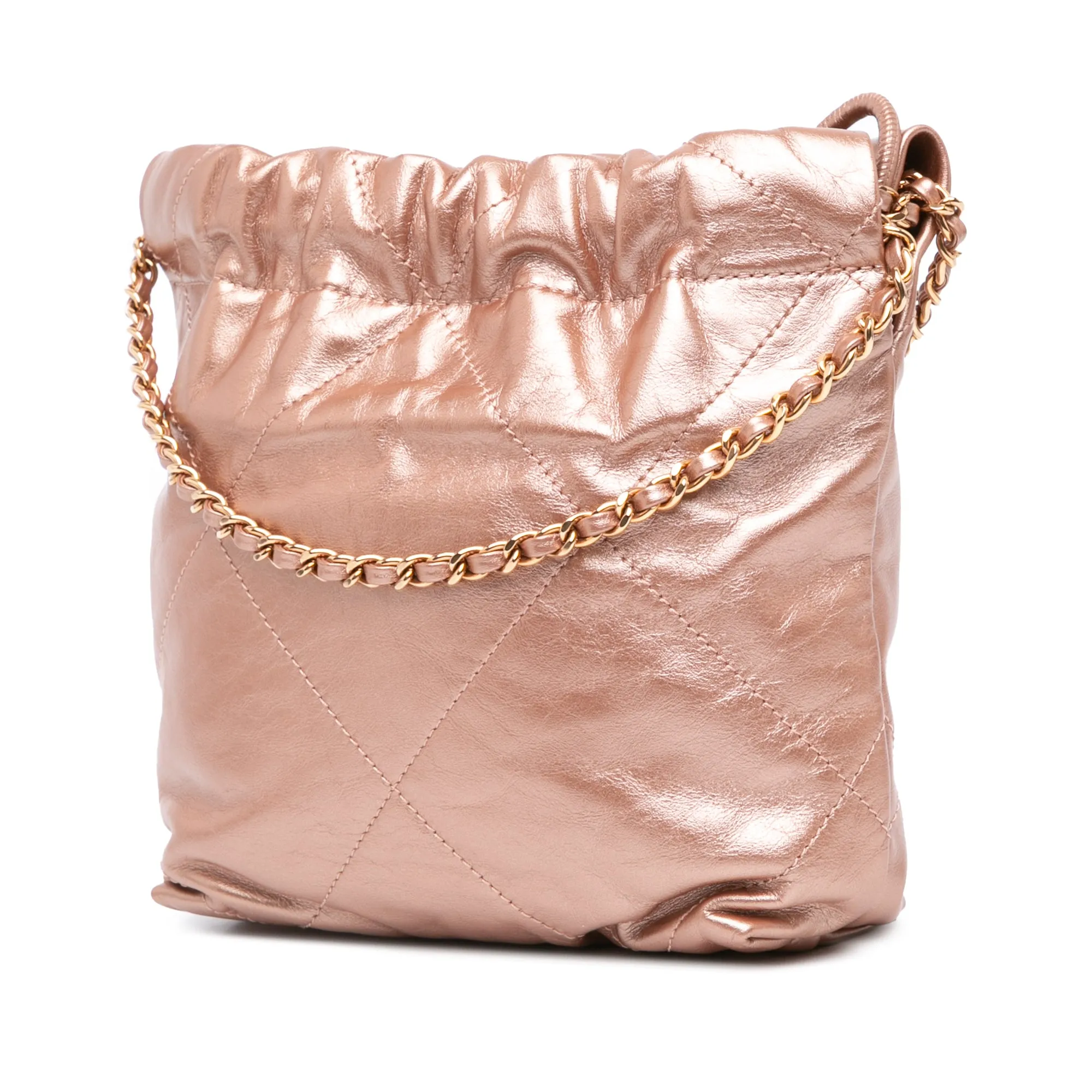 Pink Chanel Mini Metallic Quilted Calfskin 22 Satchel