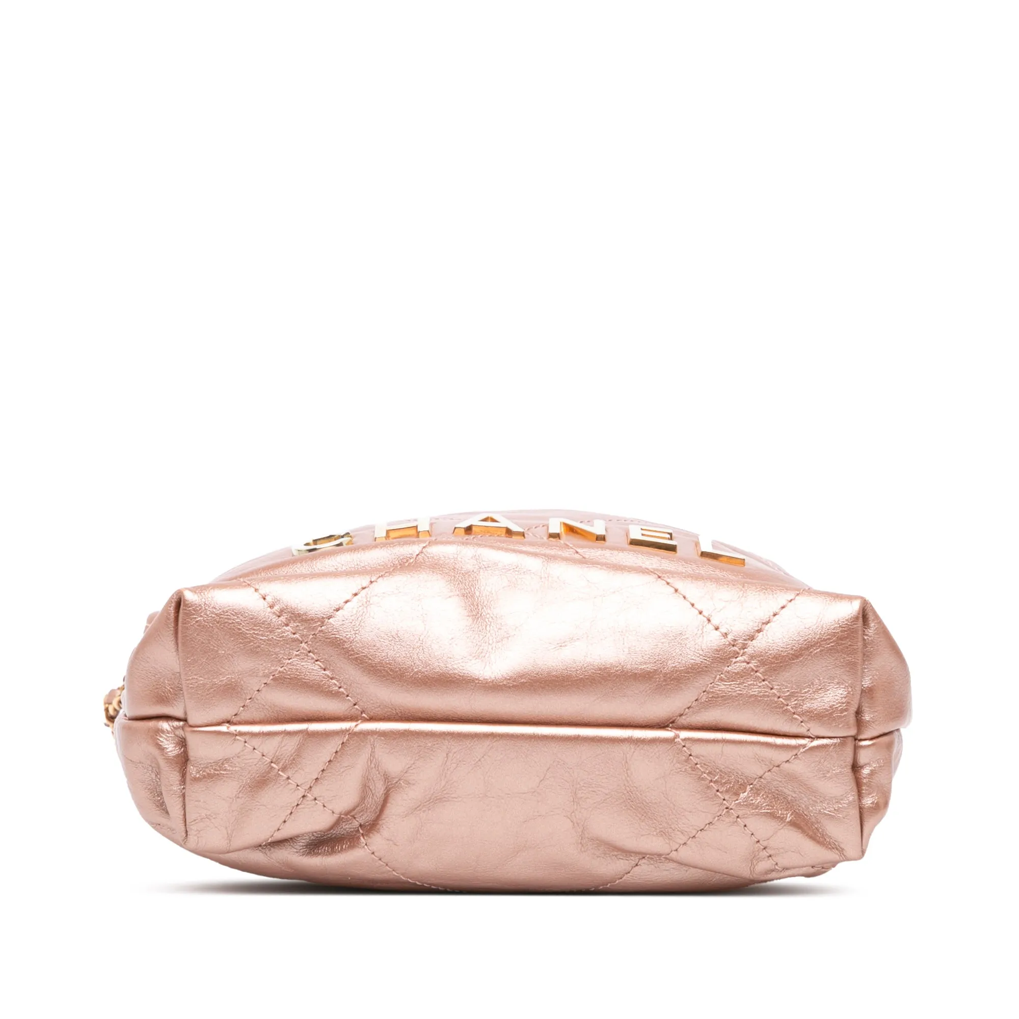 Pink Chanel Mini Metallic Quilted Calfskin 22 Satchel
