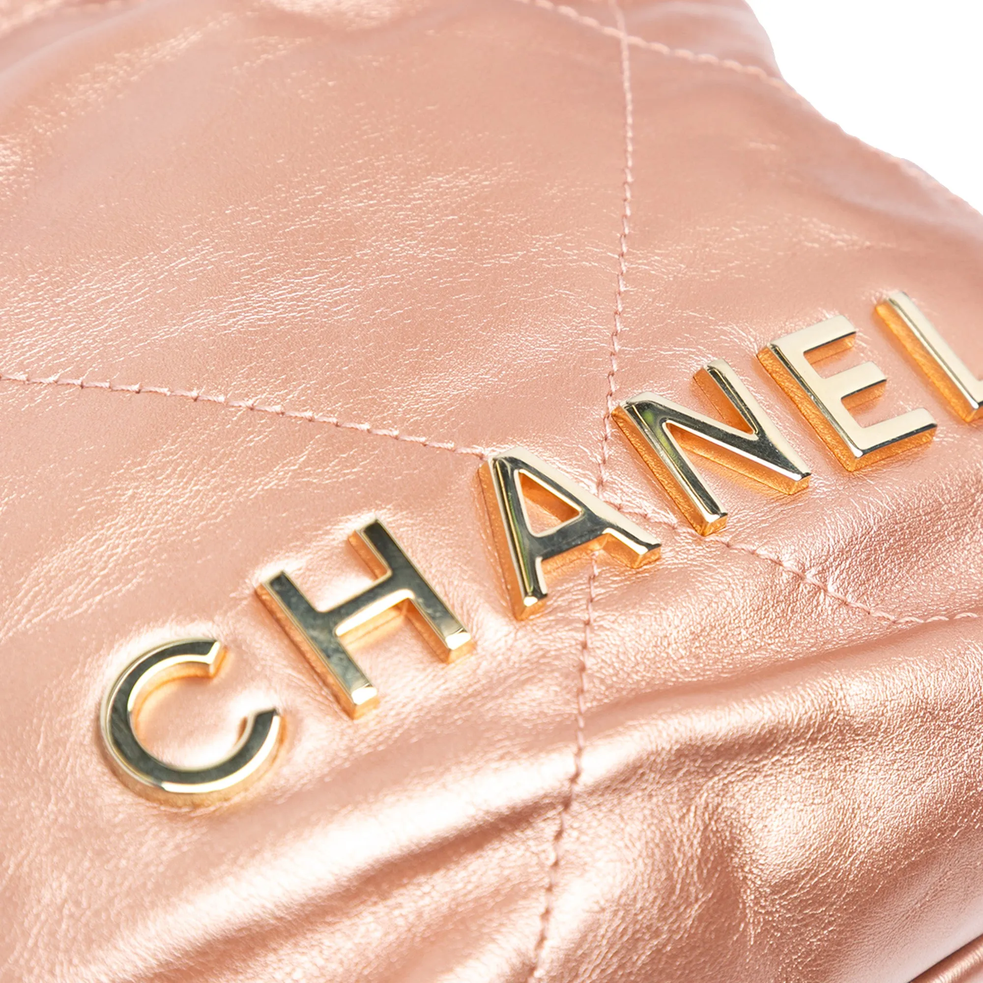 Pink Chanel Mini Metallic Quilted Calfskin 22 Satchel