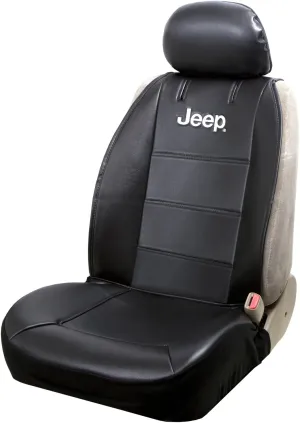 Plasticolor 008581R01 Jeep Logo Universal Fit Car Truck or SUV Sideless 2-Piece Seat Cover w/Head Rest,Black