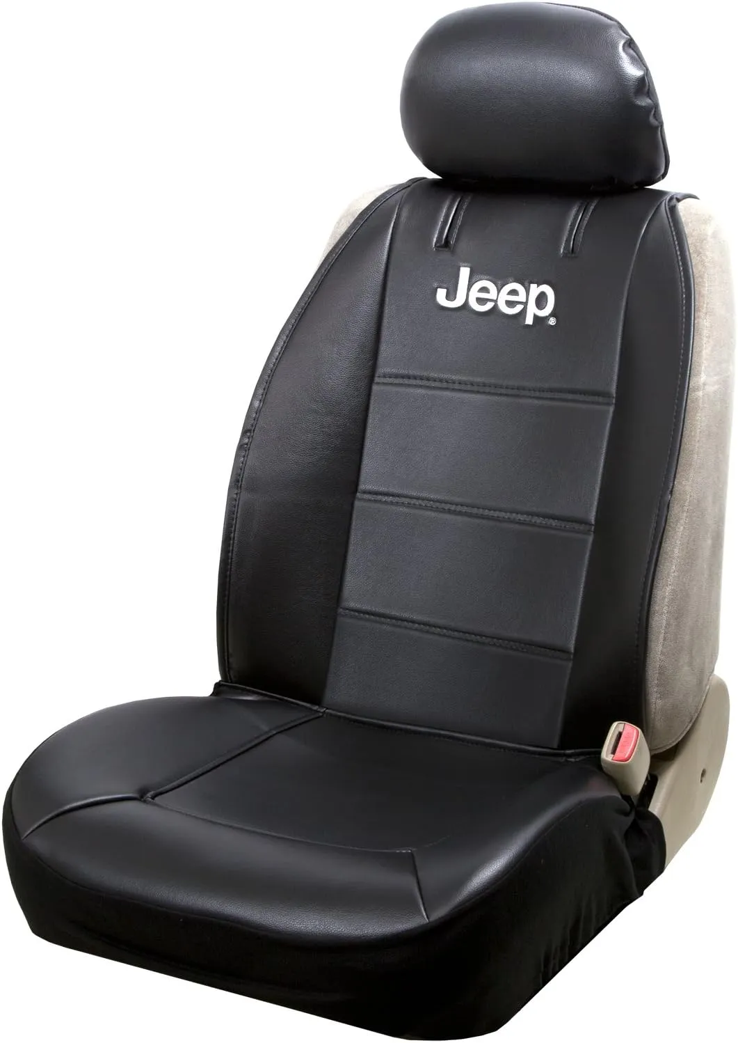 Plasticolor 008581R01 Jeep Logo Universal Fit Car Truck or SUV Sideless 2-Piece Seat Cover w/Head Rest,Black