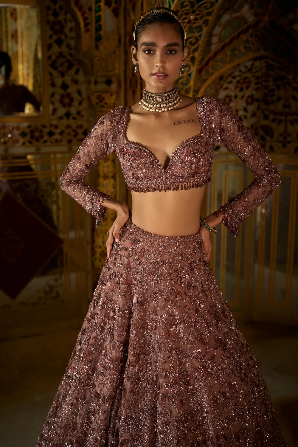 Plum Crystal Lehenga Set