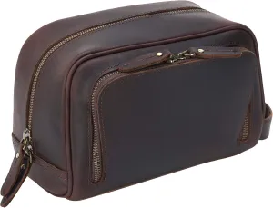 Polare Vintage Full Grain Leather Handmade Travel Toiletry Bag for Men - Dopp Kit - Shaving Kit with YKK Metal Zippers A-Dark Brown