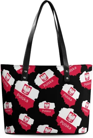 Polska Poland Eagle Flag Polish Women's Tote Shoulder Bag Handbag Top Handle Leather 29 * 34 * 14cm