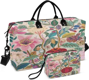 Pomegranate Floral Embroidery Sports Gym Bag for Women Men Travel Duffel Bag Weekend Overnight Carry on Bag with Toiletry Bag Hospital Bag for Hospital Plane Swimming Yoga Workout