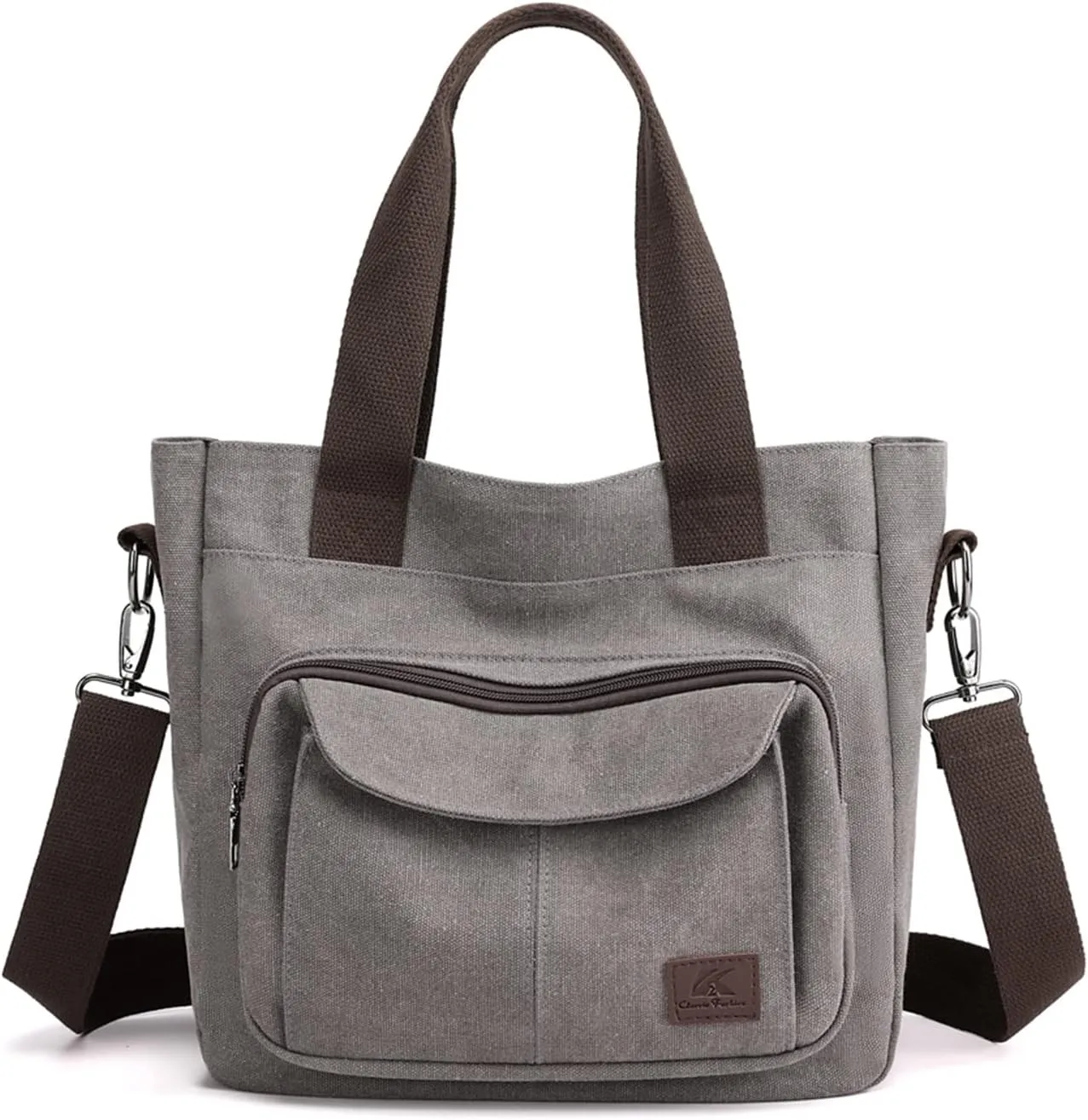 PORRASSO Women Crossbody Bag Canvas Shoulder Bag Tote Ladies Handbag Satchel Messenger Bag for Shopping Travel Work Daily Use Grey