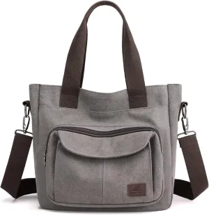 PORRASSO Women Crossbody Bag Canvas Shoulder Bag Tote Ladies Handbag Satchel Messenger Bag for Shopping Travel Work Daily Use Grey