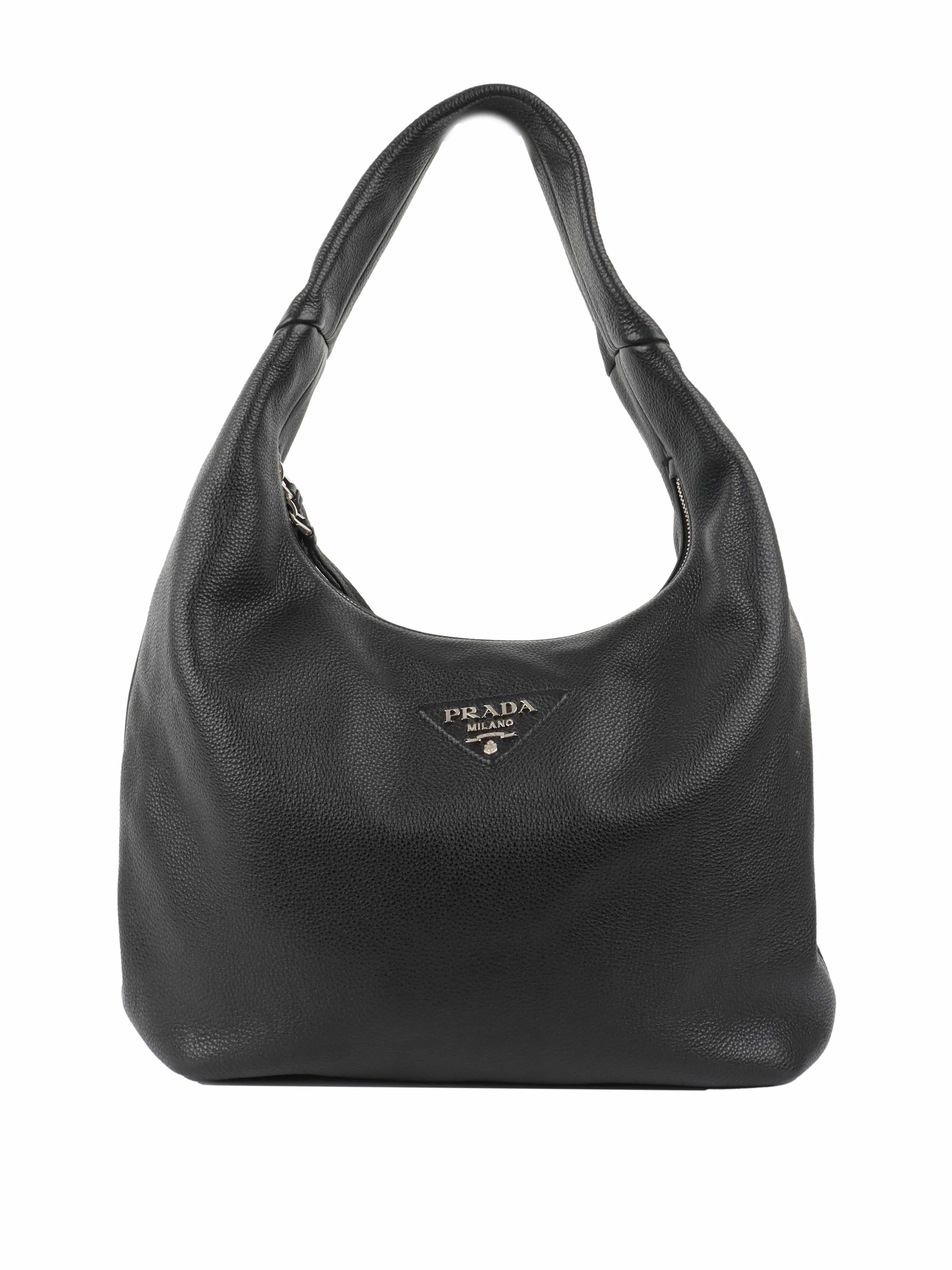 Prada Black Leather Hobo Bag.