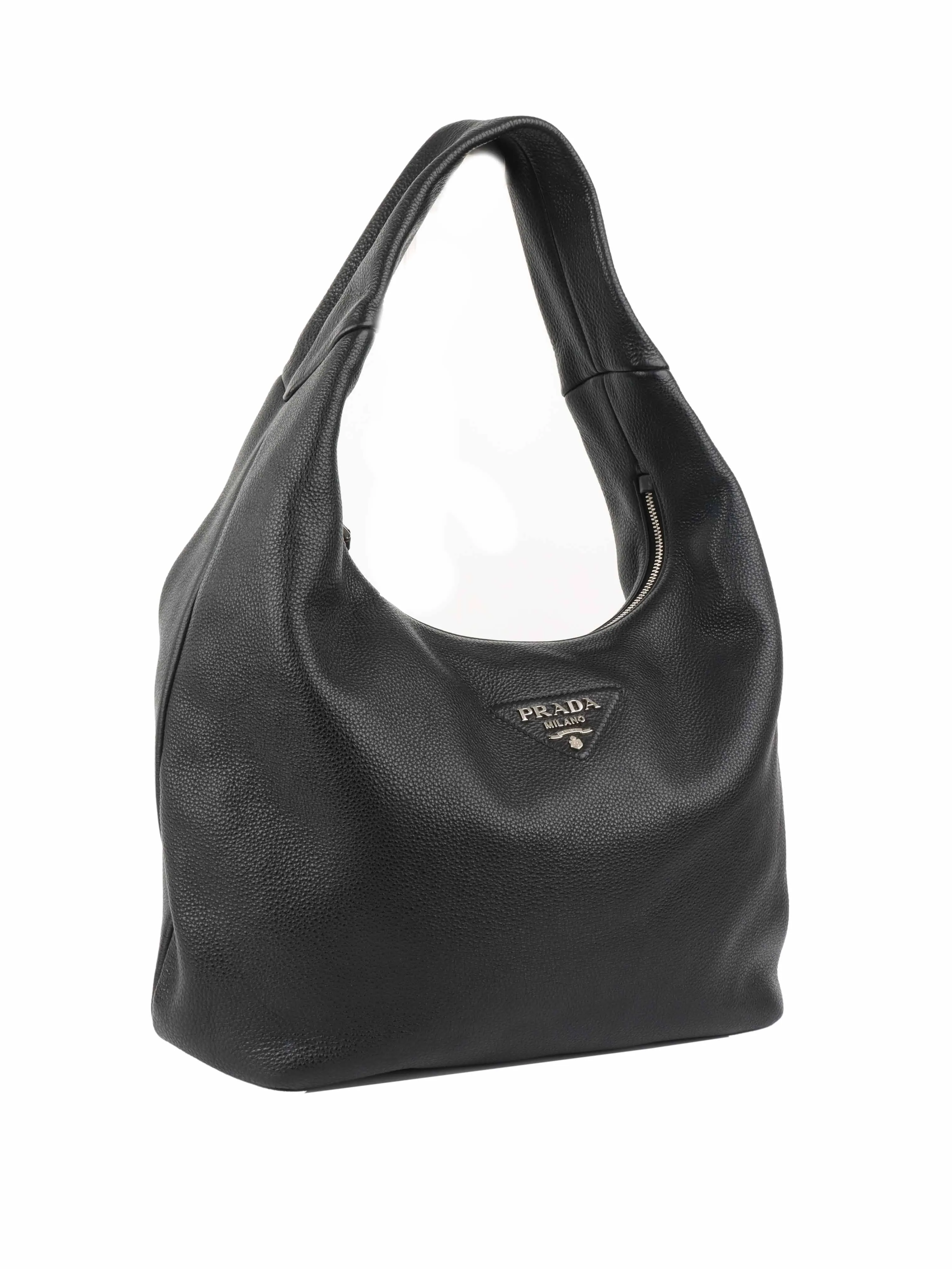 Prada Black Leather Hobo Bag.