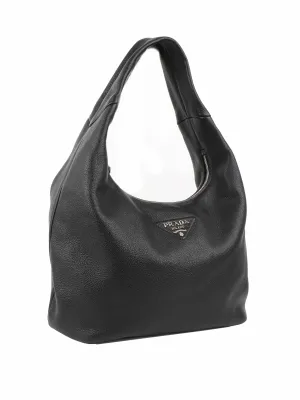 Prada Black Leather Hobo Bag.