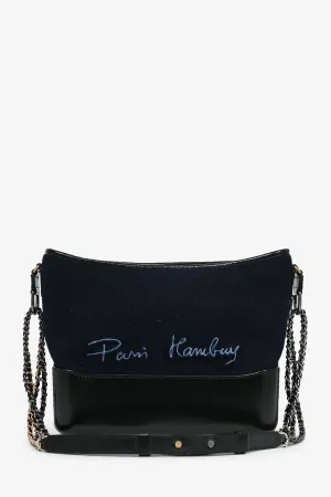Pre-Loved Chanel™ 2019 Navy Wool 'Paris Hamburg' Embroidered Large Gabrielle Hobo