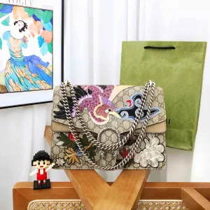 Preloved Gucci Dionysus Embroidered Shoulder Bag Beige Brown with Chain Strap