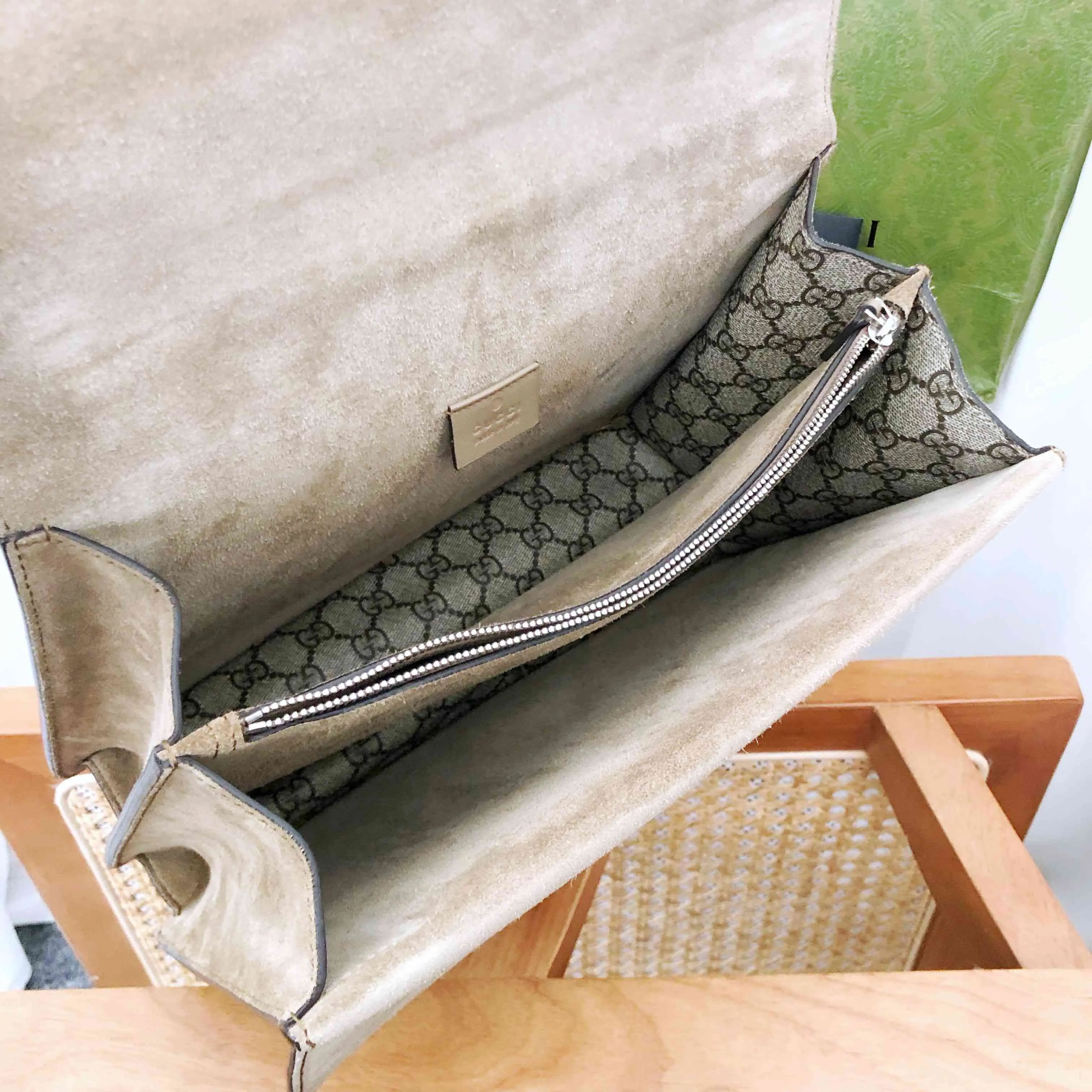 Preloved Gucci Dionysus Embroidered Shoulder Bag Beige Brown with Chain Strap