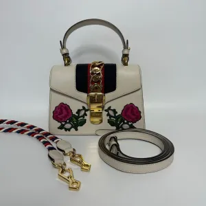 Preloved Gucci Sylvie Top Handle Bag Embroidered Leather - NG102590