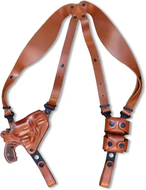 Premium Leather Horizontal Shoulder Holster System with Double Speed Loader for Taurus PT 85 Revolver 38 Special 2’’BBL, Right Hand Draw, Brown Color #1061#