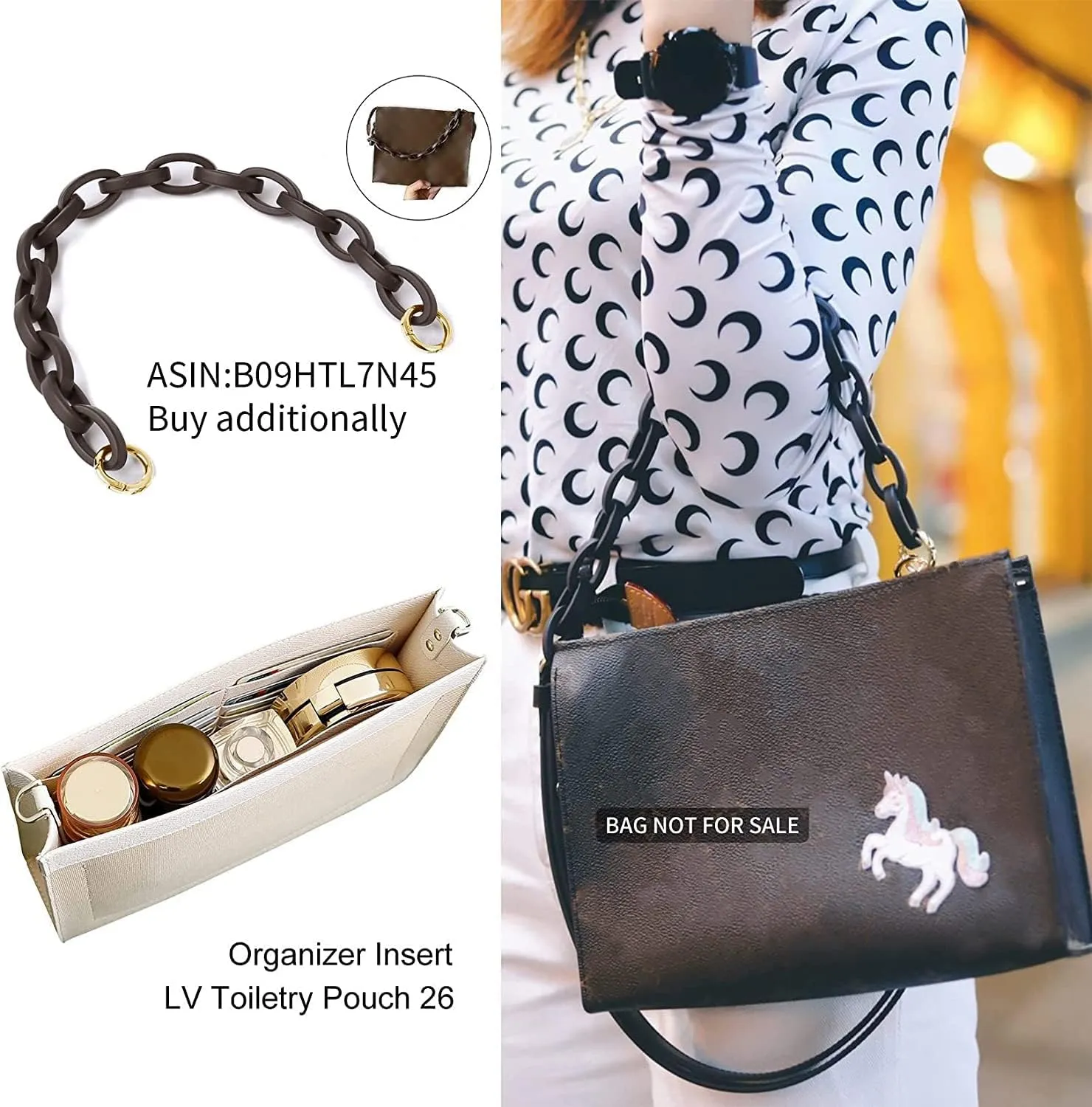 Premium Leather Purse Insert Organizer Compatible with LV Toiletry Pouch 19/26 with Gold Buckles