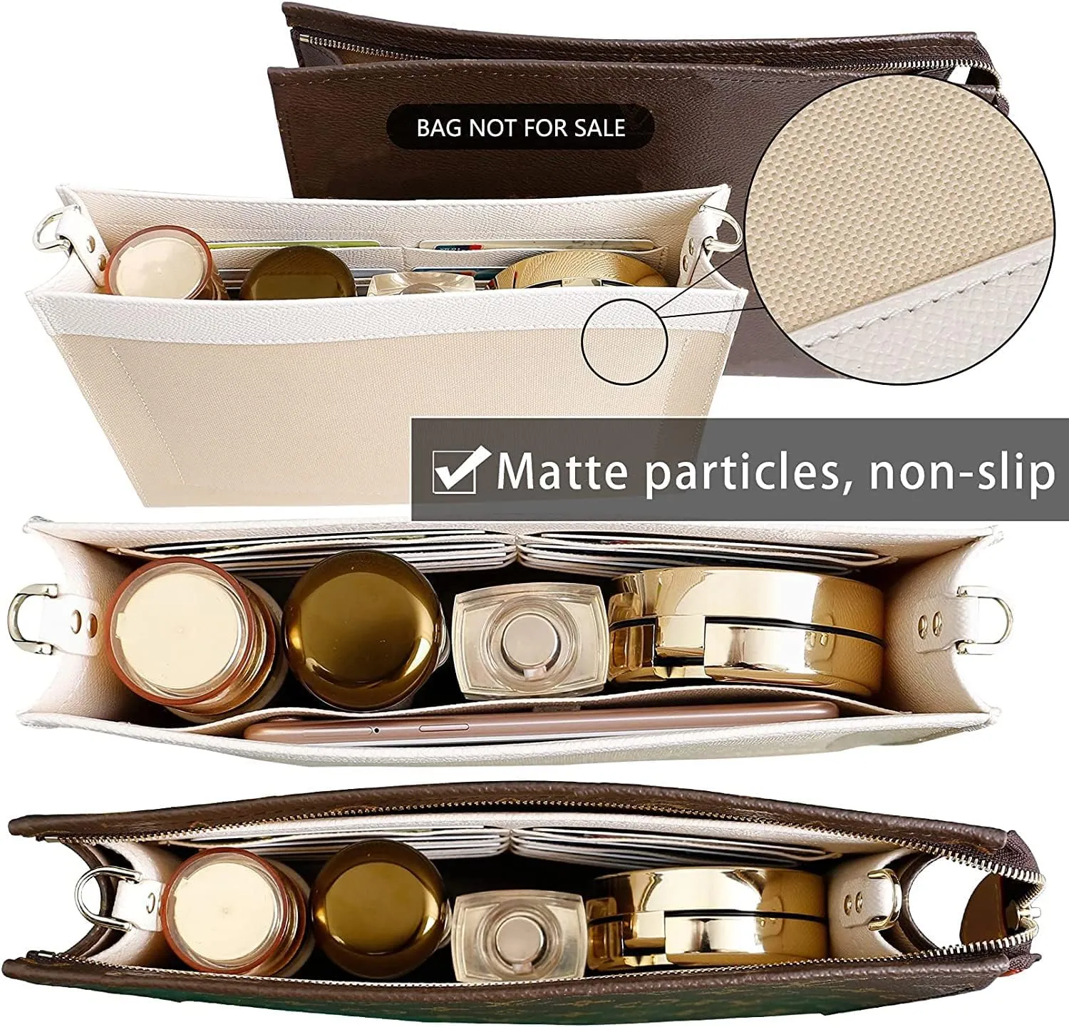 Premium Leather Purse Insert Organizer Compatible with LV Toiletry Pouch 19/26 with Gold Buckles