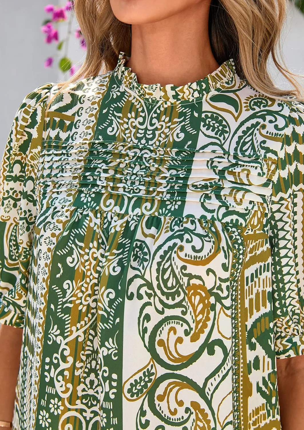 PRETTYGARDEN Floral Tops for Women Blouses Dressy Casual 2025 Summer Trendy Outfits Boho Pleated Short Sleeve Shirts