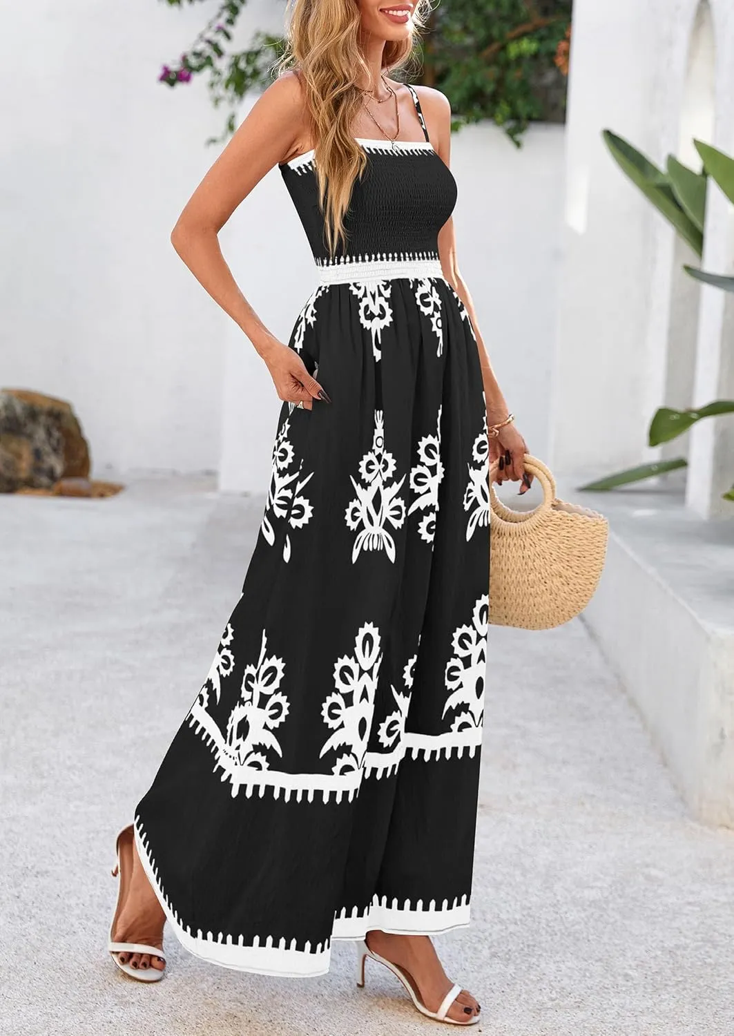 PRETTYGARDEN Summer Dress for Women 2025 Floral Sundress Spaghetti Strap Flowy Beach Vacation Boho Maxi Dresses