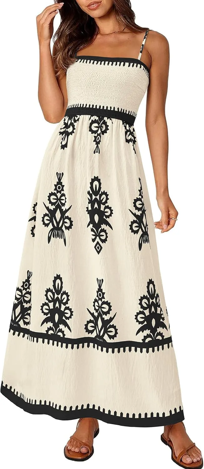 PRETTYGARDEN Summer Dress for Women 2025 Floral Sundress Spaghetti Strap Flowy Beach Vacation Boho Maxi Dresses