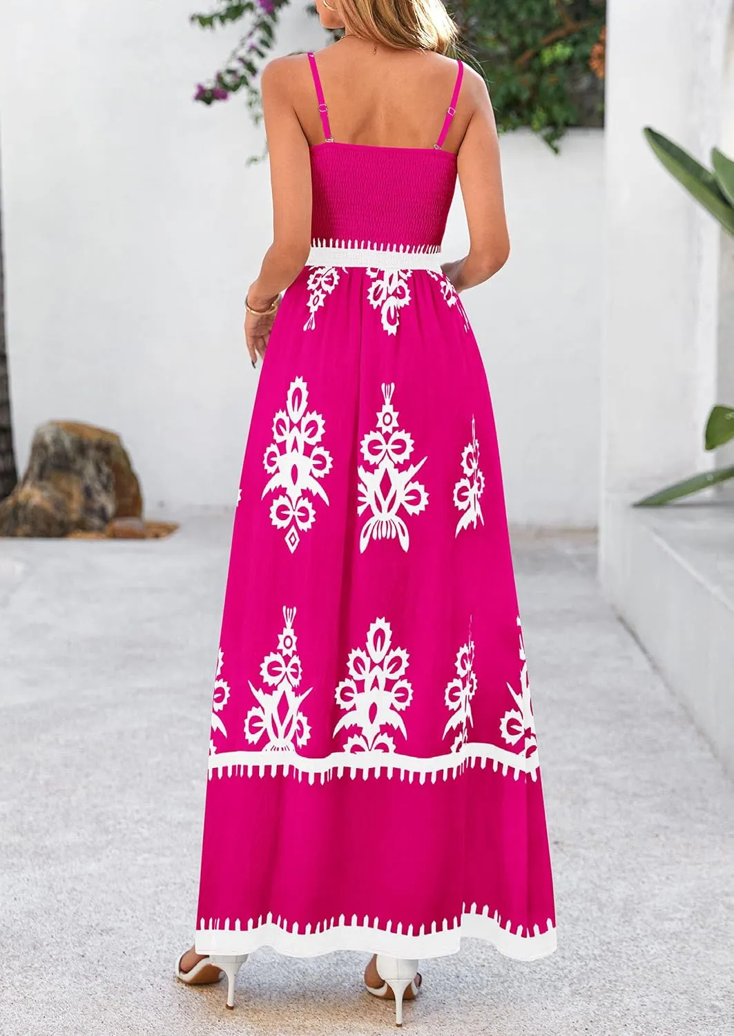PRETTYGARDEN Summer Dress for Women 2025 Floral Sundress Spaghetti Strap Flowy Beach Vacation Boho Maxi Dresses