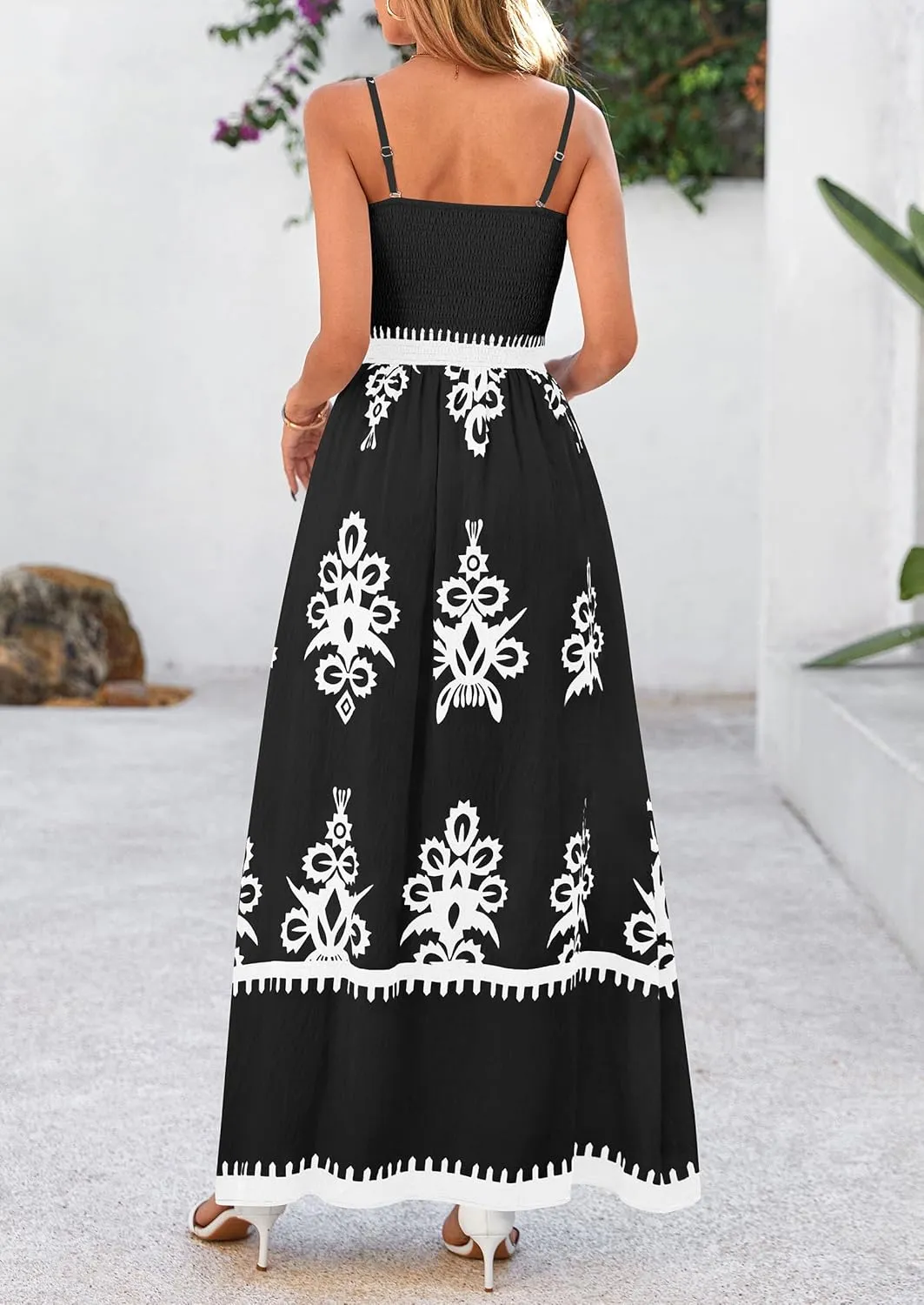 PRETTYGARDEN Summer Dress for Women 2025 Floral Sundress Spaghetti Strap Flowy Beach Vacation Boho Maxi Dresses