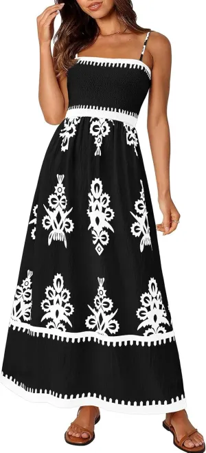PRETTYGARDEN Summer Dress for Women 2025 Floral Sundress Spaghetti Strap Flowy Beach Vacation Boho Maxi Dresses