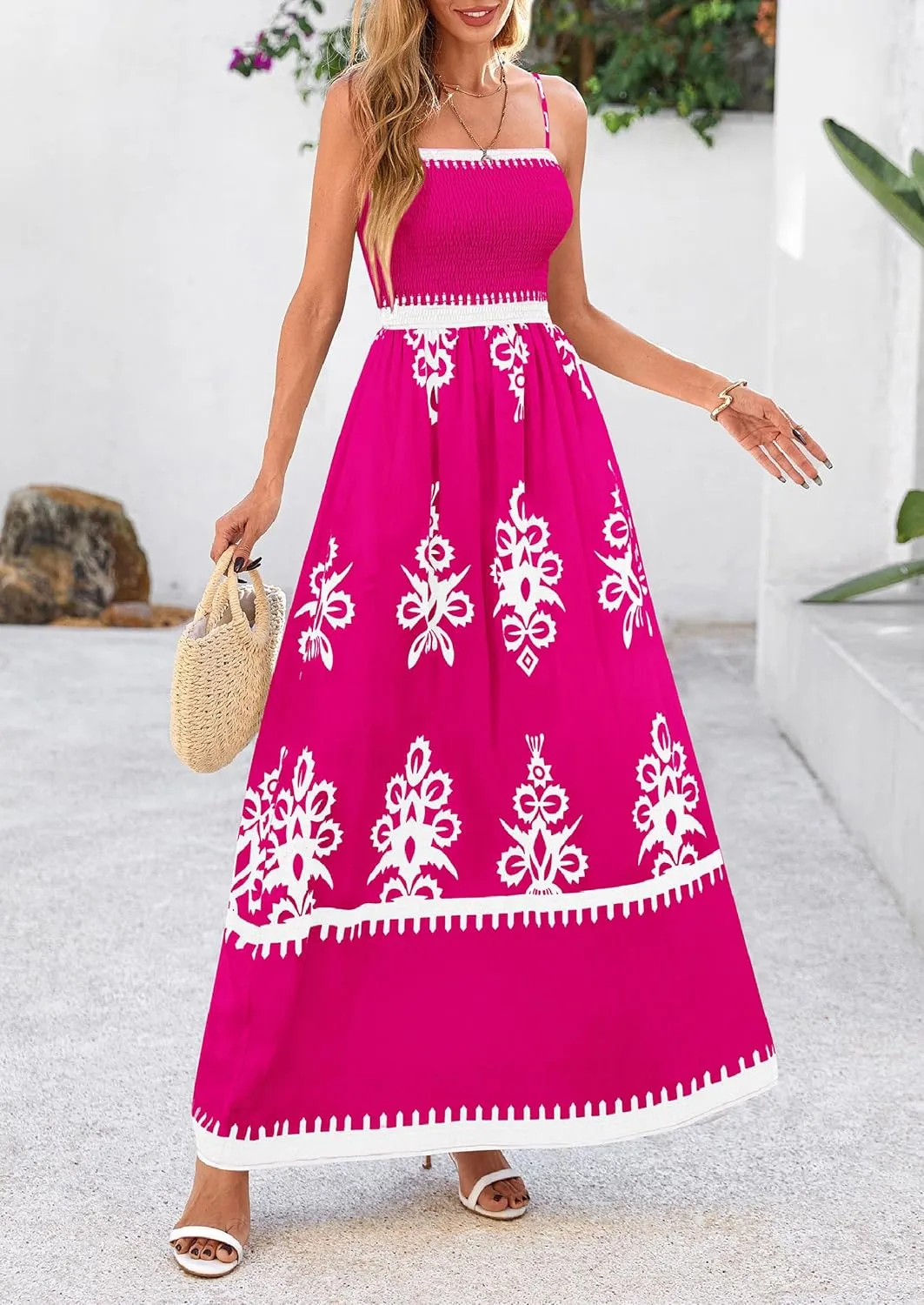PRETTYGARDEN Summer Dress for Women 2025 Floral Sundress Spaghetti Strap Flowy Beach Vacation Boho Maxi Dresses