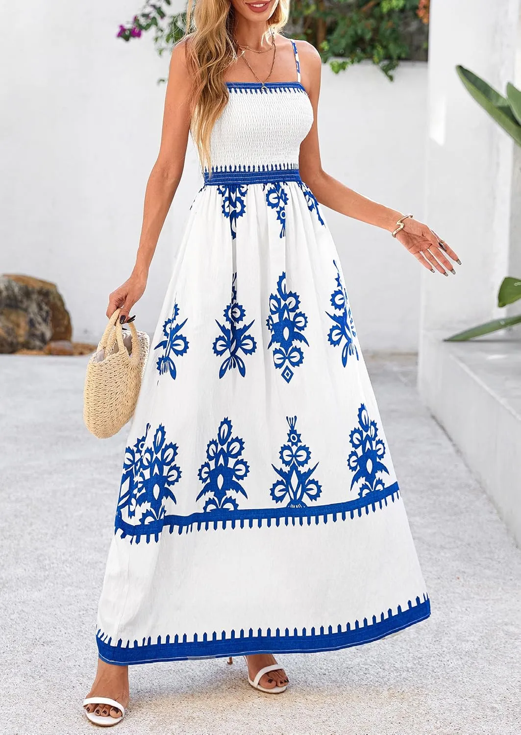 PRETTYGARDEN Summer Dress for Women 2025 Floral Sundress Spaghetti Strap Flowy Beach Vacation Boho Maxi Dresses