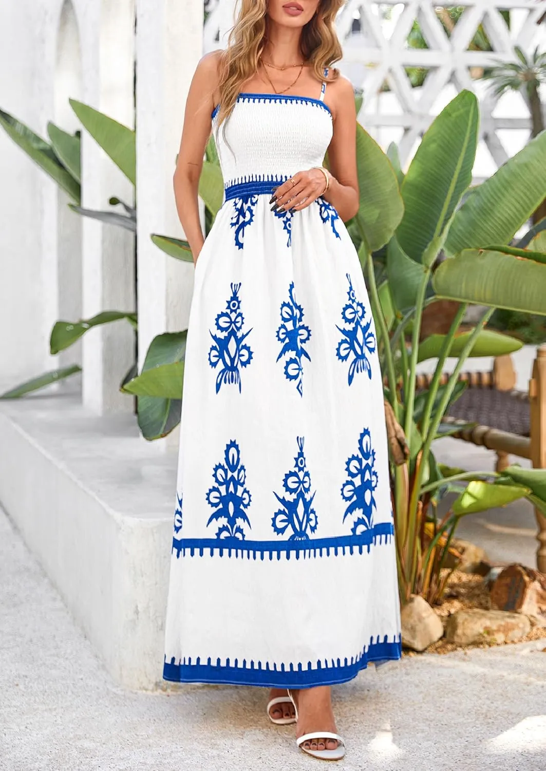 PRETTYGARDEN Summer Dress for Women 2025 Floral Sundress Spaghetti Strap Flowy Beach Vacation Boho Maxi Dresses