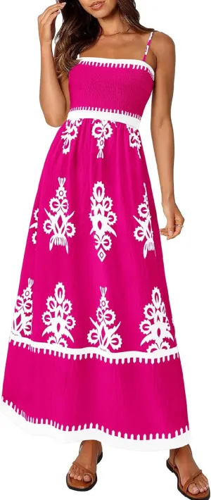 PRETTYGARDEN Summer Dress for Women 2025 Floral Sundress Spaghetti Strap Flowy Beach Vacation Boho Maxi Dresses